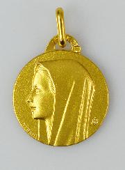 Médaille Profil Vierge Marie au Voile en Plaqué Or - 16 mm