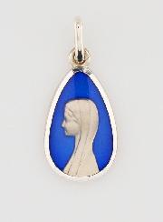 Médaille Vierge Marie au Voile en Argent Massif et Email Bleu - 16 mm