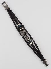 Bracelet Cuir Noir et Croix Métal Fashion