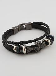 Bracelet Cuir Noir et Croix Métal Fashion