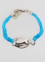 Bracelet Religieux Poisson Ichtus Métal Argenté - Multi cordons Bleus
