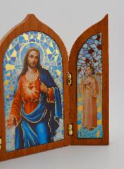 Icône Triptyque du Sacré Coeur de Jésus en Bois