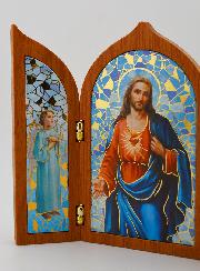 Icône Triptyque du Sacré Coeur de Jésus en Bois