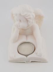 Statue Bougeoir Ange Protecteur au Livre de Vie en Albâtre - 13 cm