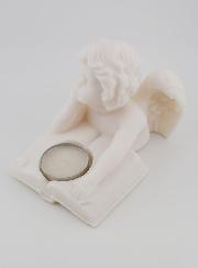 Statue Bougeoir Ange Protecteur au Livre de Vie en Albâtre - 13 cm