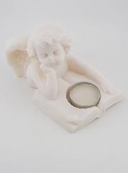 Statue Bougeoir Ange Protecteur au Livre de Vie en Albâtre - 13 cm