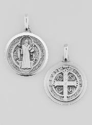 Médaille Saint Benoit en Argent Massif Bords Brillant - 18 mm
