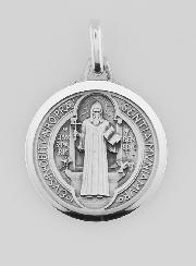 Médaille Saint Benoit en Argent Massif Bords Brillant - 18 mm