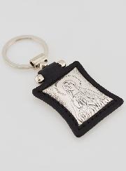Porte-Clés de Notre Dame de Lourdes en Cuir Noir et Médaille Argent