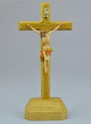 Crucifix du Christ Peint à la Main et Bois Brun - 22 cm