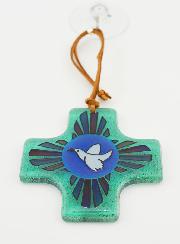 Croix en Verre Colombe de la Paix - 8 cm