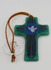 Croix en Verre Colombe de la Paix - 12 cm
