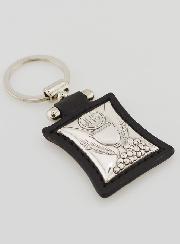 Porte-Clés Calice & Eucharistie en Cuir Noir et Médaille Argent