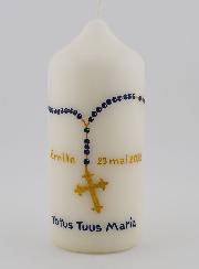 Cierge Religieux Modèle Chapelet - Gravure Prénom Peint à la Main