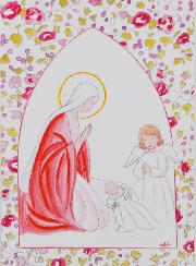 Carte de Baptême - Vierge Marie et Ange-Gardien - Rose