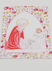 Carte de Baptême - Vierge Marie et Ange-Gardien - Rose