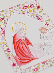 Carte de Baptême - Vierge Marie et Ange-Gardien - Rose