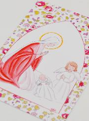 Carte de Baptême - Vierge Marie et Ange-Gardien - Rose