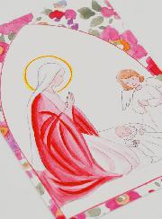 Carte de Baptême - Vierge Marie et Ange-Gardien - Fleurs Rose