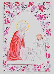Carte de Baptême - Vierge Marie et Ange-Gardien - Groseille Fuchsia
