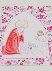 Carte de Baptême - Vierge Marie et Ange-Gardien - Groseille Fuchsia