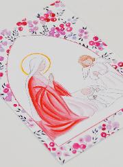 Carte de Baptême - Vierge Marie et Ange-Gardien - Groseille Fuchsia