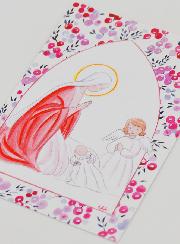 Carte de Baptême - Vierge Marie et Ange-Gardien - Groseille Fuchsia