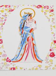 Carte de Baptême - Vierge Couronnée au Lys - Rose