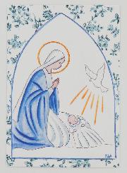Carte de Baptême - Vierge Marie et Colombe de l'Esprit Saint