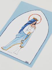 Carte de Baptême - Vierge Couronnée à l'Enfant Jésus - Bleu Ciel
