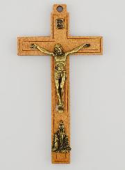Crucifix en Bois avec Apparitions de Lourdes - Doré 12 cm