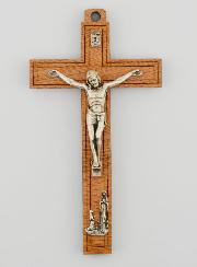 Crucifix en Bois avec Apparitions de Lourdes - Argenté 12 cm