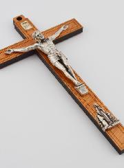 Crucifix en Bois avec Apparitions de Lourdes - Argenté 16 cm