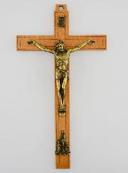Crucifix en Bois avec Apparitions de Lourdes - Doré 16 cm