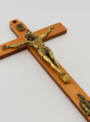Crucifix en Bois avec Apparitions de Lourdes - Doré 16 cm