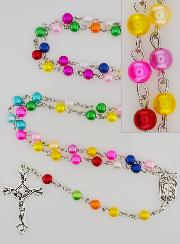 Chapelet en Perles Multicolor sur Chaîne Argenté - 60 cm
