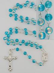 Chapelet de Lourdes Mode en Perles de Cristal Bleu - 60 cm