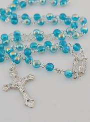 Chapelet de Lourdes Mode en Perles de Cristal Bleu - 60 cm