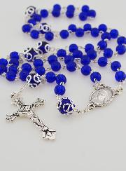 Chapelet de Lourdes en Perles de Cristal Bleu - 55 cm