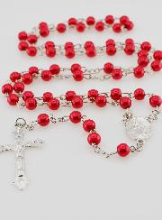 Chapelet de Lourdes en Perles Rouges - 60 cm