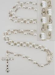 Chapelet en Perles Blanches - Médaille de Lourdes - 60 cm