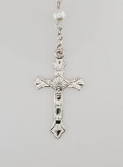 Chapelet en Perles Blanches - Médaille de Lourdes - 60 cm