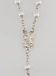 Chapelet en Perles Blanches - Médaille de Lourdes - 60 cm