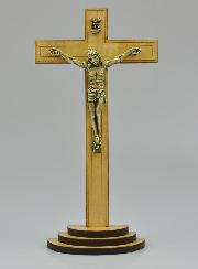 Crucifix en Bois Clair et Christ Style Bronze Doré - 16 cm