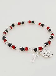 Bracelet Religieux Perles Rouges - Médaille et Croix de Lourdes