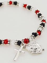 Bracelet Religieux Perles Rouges - Médaille et Croix de Lourdes