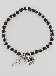 Bracelet Religieux Perles Noires - Médaille et Croix de Lourdes