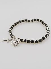 Bracelet Religieux Perles Noires - Médaille et Croix de Lourdes