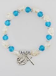 Bracelet Dizainier Perles Bleues et Fleurs Nacrées
