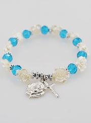 Bracelet Dizainier Perles Bleues et Fleurs Nacrées